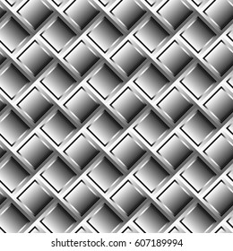 White texture, seamless pattern, paper cut squares, light gray background. Volume effect.