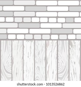 white texture of a wooden floor with a brick wall