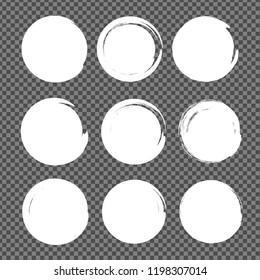 White textured circle smears set isolated on imitation transparent background