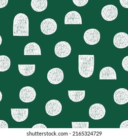 White textured shapes with green background seamless pattern.