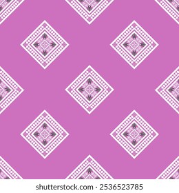 Textura de tela de patrón tailandés blanco sin forma geométrica. Ilustración de fondo rosa. Vector,