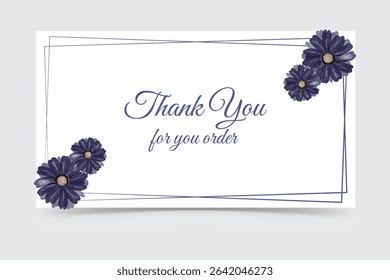 White thank you card with purple floral corner and elegant message design