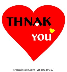 White Thank You Lettering with Red Heart, Thank you text, Doodle phrase, illustration Vector.