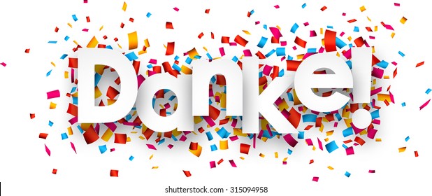 White thanks sign over confetti background. Vector holiday illustration.