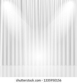 White theater curtain with lights. Vector background