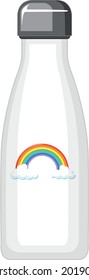 A white thermo bottle with rainbow pattern illustration