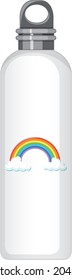Botella termo blanca con ilustración de patrón arco iris