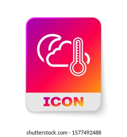 White Thermometer and cloud with moon icon isolated on white background. Rectangle color button. Vector Illustration