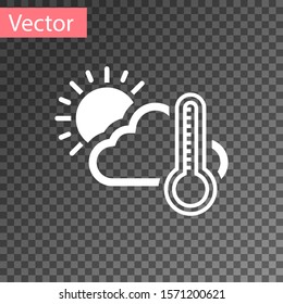 White Thermometer and cloud with sun icon isolated on transparent background.  Vector Illustration