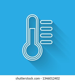 White Thermometer icon isolated with long shadow. Vector Illustration