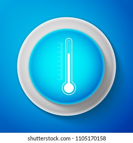 White Thermometer icon isolated on blue background. Circle blue button with white line. Vector Illustration