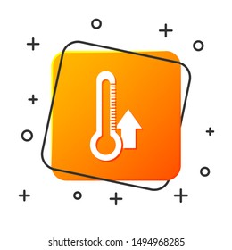 White Thermometer icon isolated on white background. Orange square button. Vector Illustration