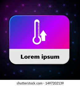 White Thermometer icon isolated on black background. Rectangle color button. Vector Illustration