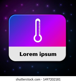 White Thermometer icon isolated on black background. Rectangle color button. Vector Illustration