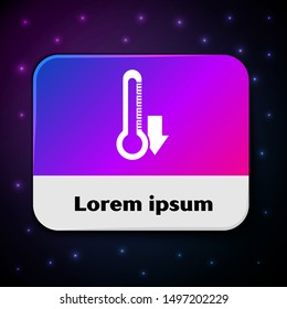 White Thermometer icon isolated on black background. Rectangle color button. Vector Illustration