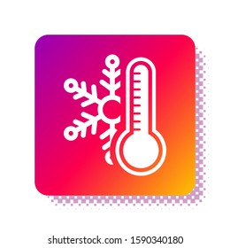 White Thermometer with snowflake icon isolated on white background. Square color button. Vector Illustration