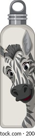 A white thermos bottle with zebra pattern illustration