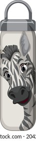 A white thermos bottle with zebra pattern illustration
