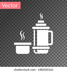 White Thermos container icon isolated on transparent background. Thermo flask icon. Camping and hiking equipment.  Vector Illustration