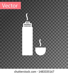 White Thermos container icon isolated on transparent background. Thermo flask icon. Camping and hiking equipment.  Vector Illustration