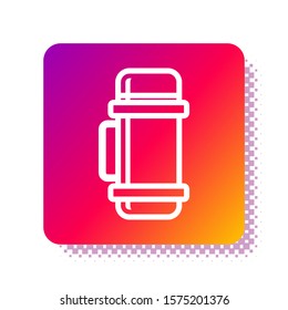 White Thermos container icon isolated on white background. Thermo flask icon. Camping and hiking equipment. Square color button. Vector Illustration