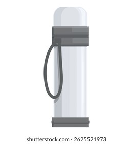 Frasco térmico branco com cinta cinza mantendo sua bebida quente por horas, perfeito para atividades ao ar livre
