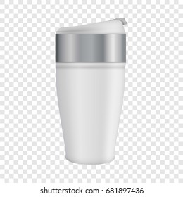 White Thermos Mug Mockup. Realistic Illustration Of White Thermos Mug Vector Mockup For Web