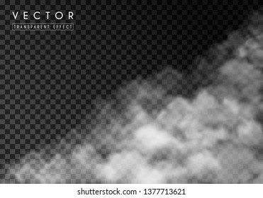 White thick smoke, smog or fog. Isolated transparent special effect