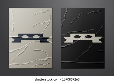White Thief eye mask icon isolated on crumpled paper background. Paper art style. Vector Illustration
