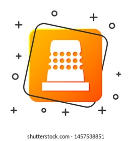 White Thimble for sewing icon isolated on white background. Orange square button. Vector Illustration