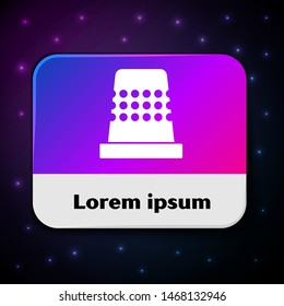 White Thimble for sewing icon isolated on black background. Rectangle color button. Vector Illustration