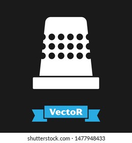 White Thimble for sewing icon isolated on black background.  Vector Illustration