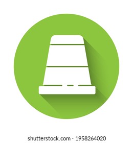 White Thimble for sewing icon isolated with long shadow. Green circle button. Vector Illustration