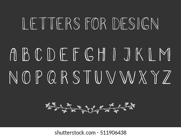 White thin font isolated on black background. Vector latin alphabet. Letters for design.