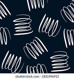 Weiße, dünne Spitzen-Linien einzeln auf dunkelblauem Hintergrund. Schlichte, nahtlose Muster. Vektorgrafik, handgezeichnet. Textur.