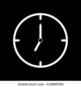 White thin line clock icon (7 o'clock) - vector illustration