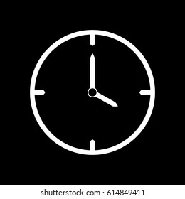 White thin line clock icon (4 o'clock) - vector illustration