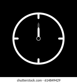 White thin line clock icon (12 o'clock) - vector illustration