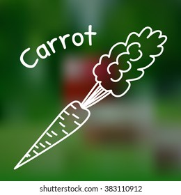 White thin line icon of carrot with name on mesh background