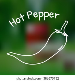 White thin line icon of hot pepper with name on mesh background