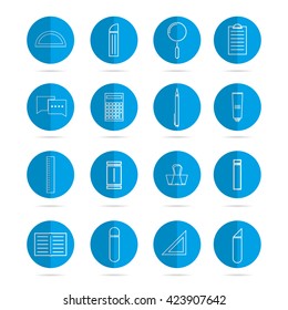 White thin line icon office tool and equipment with shadow. Vector illustration modern design business office tool flat icon.