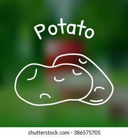 White thin line icon of potato with name on mesh background