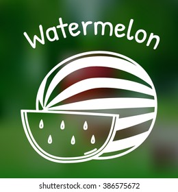 White thin line icon of watermelon with name on mesh background