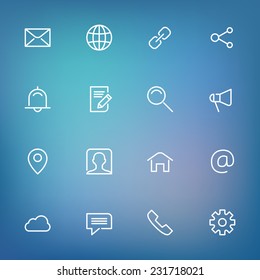 White thin line icons set for web and mobile on color background