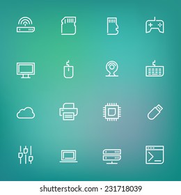 White thin line icons set for web and mobile on color background
