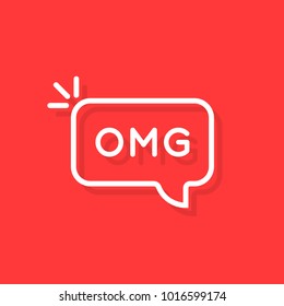 white thin line omg word in bubble. concept of oh my god text like surprise short message for web chatting or people stress emotion. flat simple trend logotype art graphic design element on red