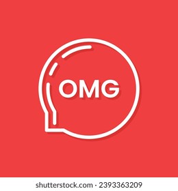 white thin line omg word in bubble. concept of oh my god text like surprise short message for web chatting or people stress emotion. flat simple trend logotype art graphic design element on red