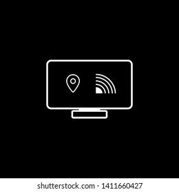 White thin line Screen with gps and wi fi icon - vector illustration