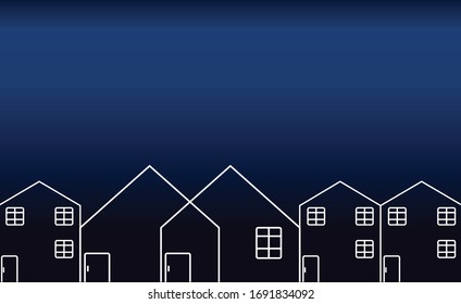 White thin line style house on dark blue background , work at home.