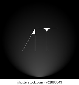 AT White thin minimalist LOGO Design with Highlight on Black Background.